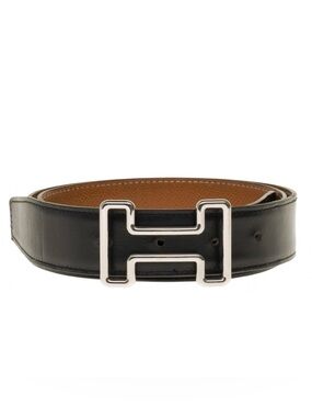 Authentic Hermes Black/Gold Box and Togo Leather Tonight Reversible Belt